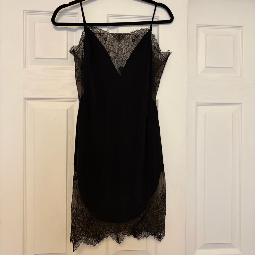 NBD Black Lace Slip Dress with Sheer Insets